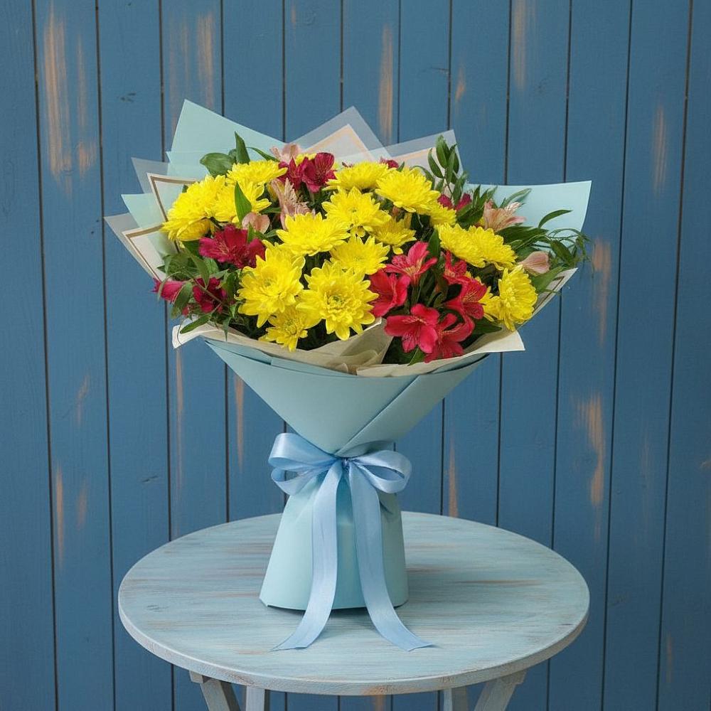 Букет цветов из: Альстромерии и Хризантемы в Большая Соснова