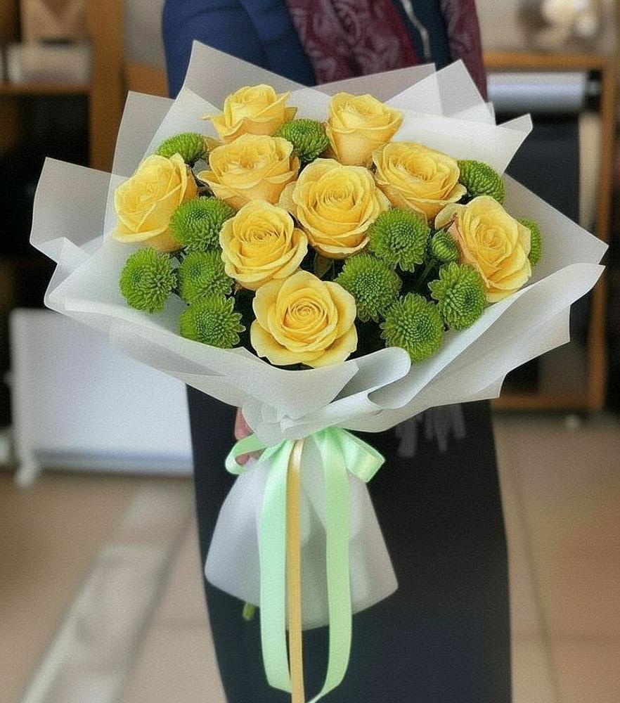 Букет цветов из: Хризантемы и Розы в Большая Соснова