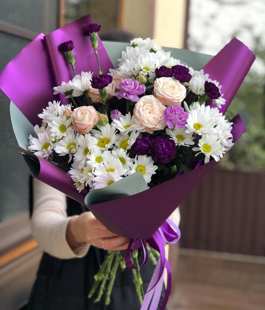 Букет цветов из: Хризантемы, Гвоздики и Розы в Большая Соснова