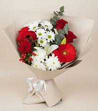 Букет цветов из:  Розы, Хризантемы, Герберы и Лилии в Большая Соснова