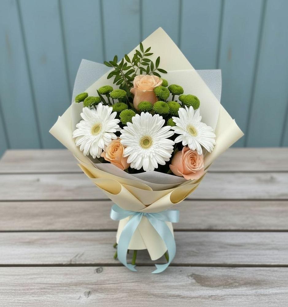 Букет цветов из: Герберы, Розы и Хризантемы в Большая Соснова