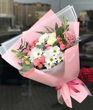 Букет цветов из:  Розы, Лизиантусы и Хризантемы в Большая Соснова