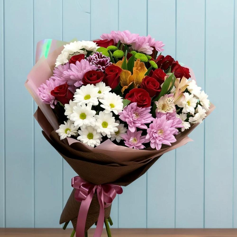 Букет цветов из: Розы, Хризантемы и Альстромерии в Большая Соснова