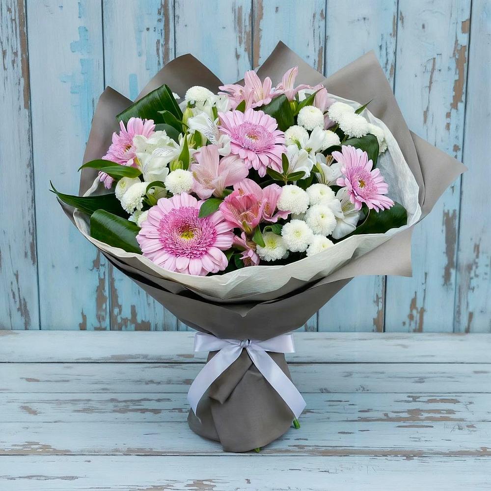 Букет цветов из: Герберы, Альстромерии и Хризантемы в Большая Соснова