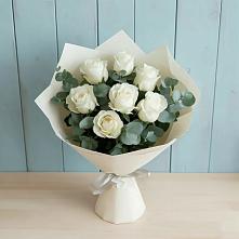 Букет Белые розы в Эвкалипте в Большая Соснова