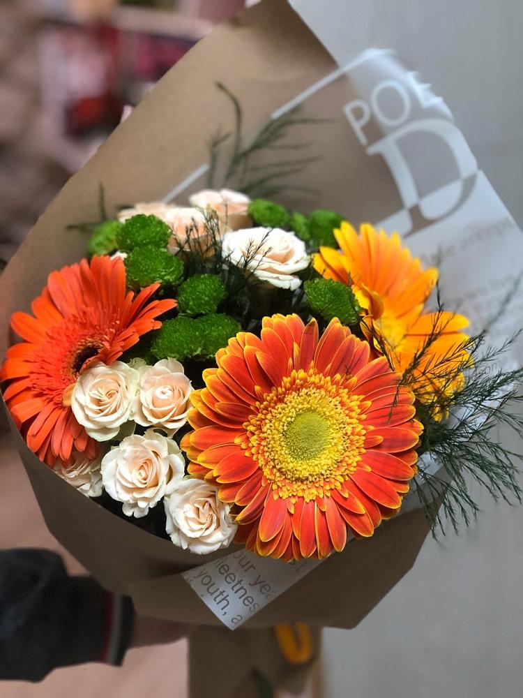 Букет цветов из: Герберы, Хризантемы и Розы в Большая Соснова